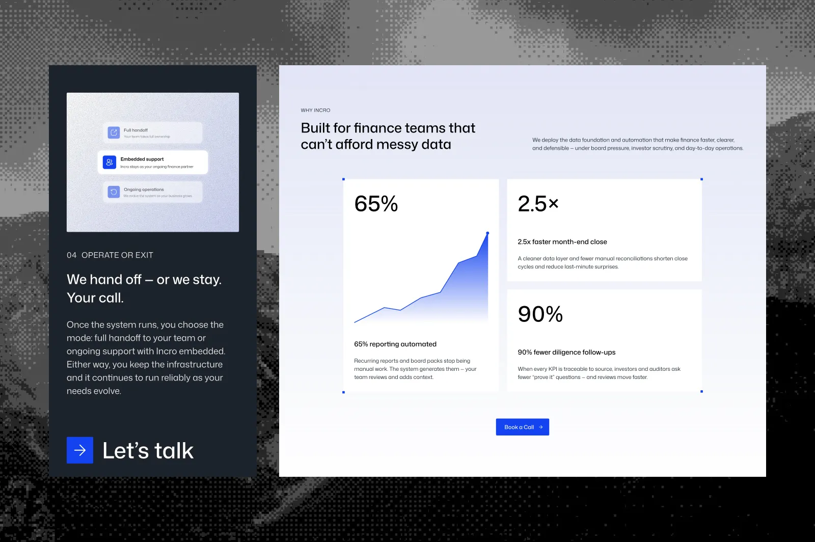 Incro: the hand-off or stay choice, and results for finance teams that can't afford messy data