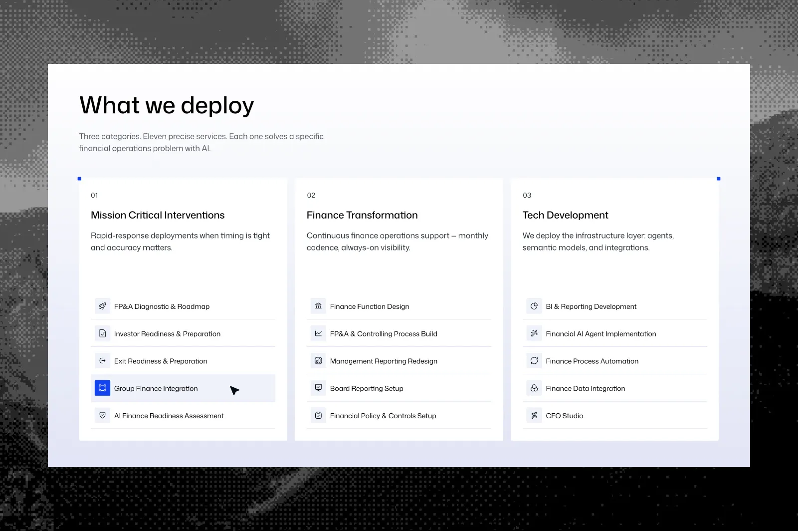 Incro: what we deploy, in three categories of finance operations